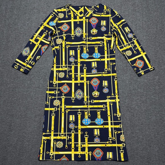 J McLaughlin Dress Womens S Blue Gold Sophia Catalina‎ Cloth Sheath Equestrian
